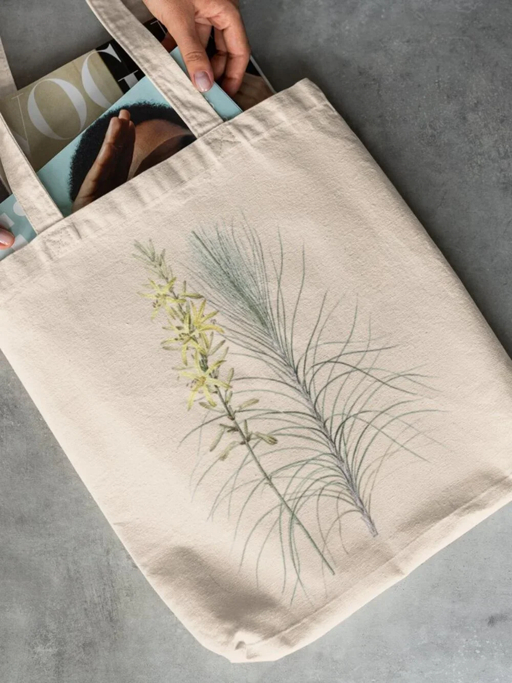 Branched Asphodel Vintage Floral Print Graphic Canvas Tote Bag